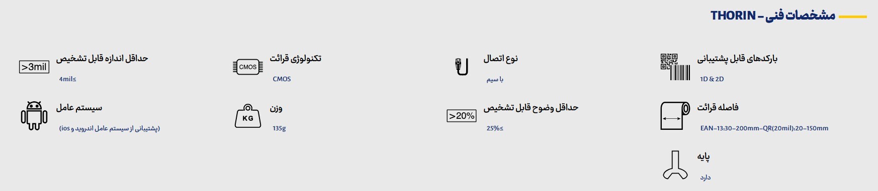  THORIN مشخصات دستگاه بارکدخوان 