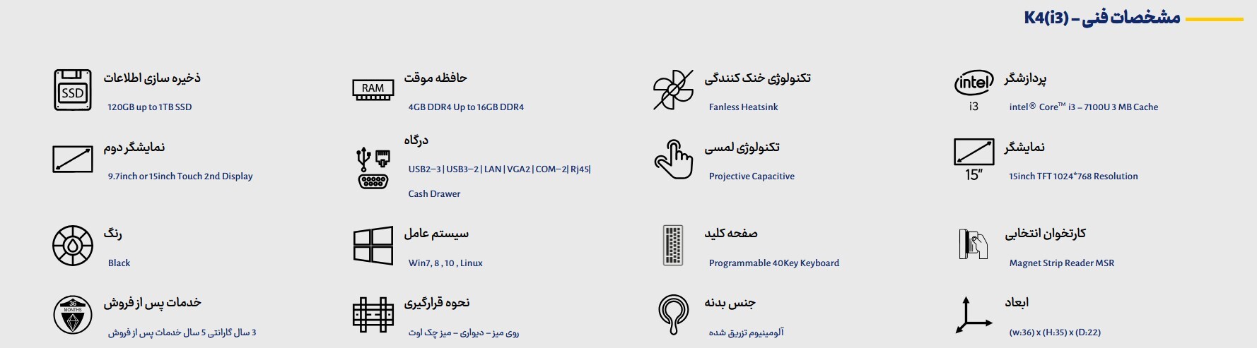  K4-i3 مشخصات صندوق فروشگاهی 