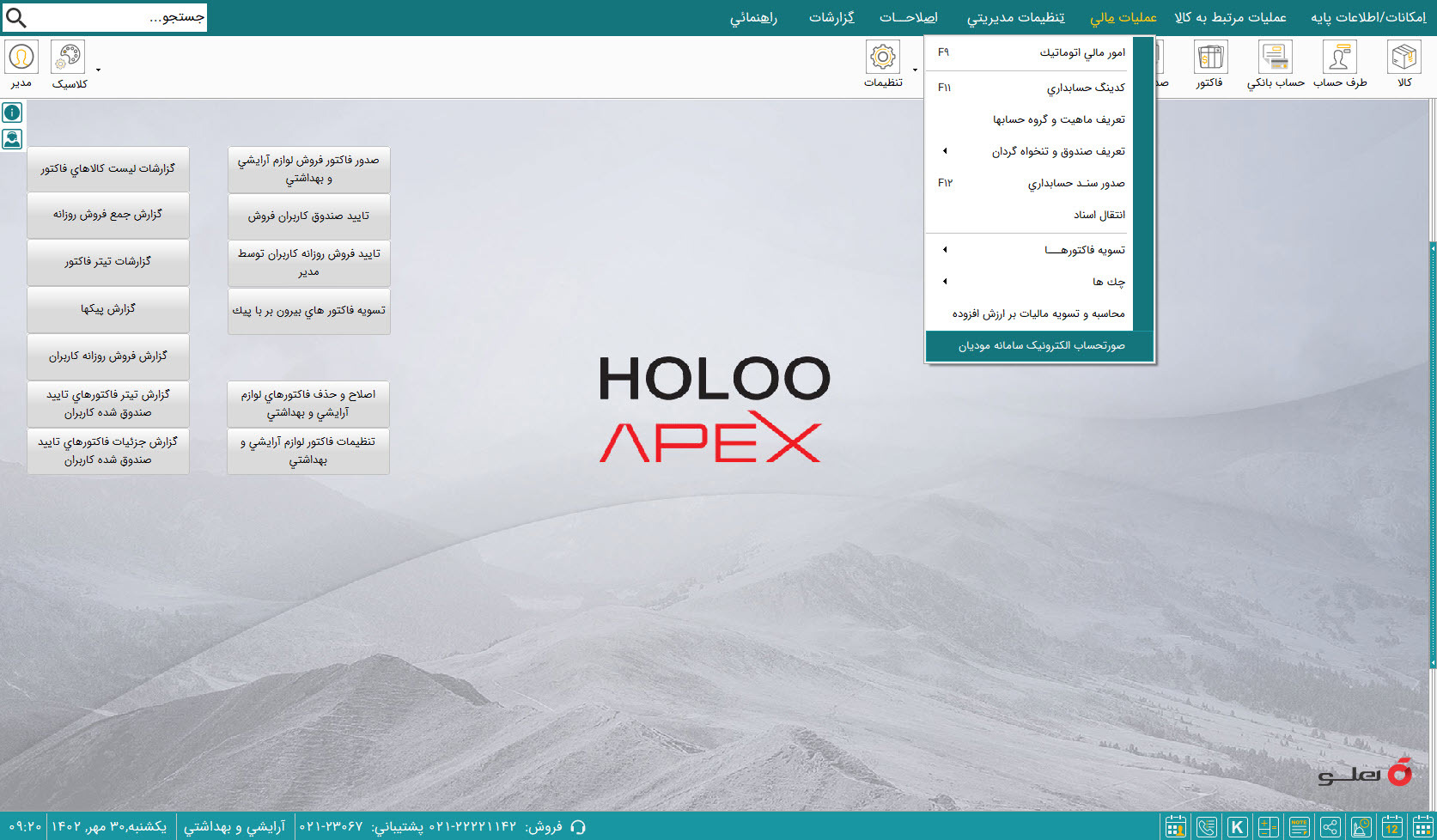  APEX محیط نرم‌افزار حسابداری لوازم آرایشی و بهداشتی شبکه هلو 